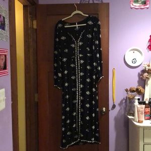 Free People Black Patterned Midi-Dress